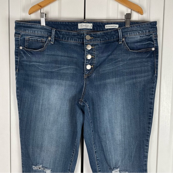 Jessica Simpson Exposed Button Fly Straight Ankle Jeans Women’s 18W Distressed - Picture 2 of 15